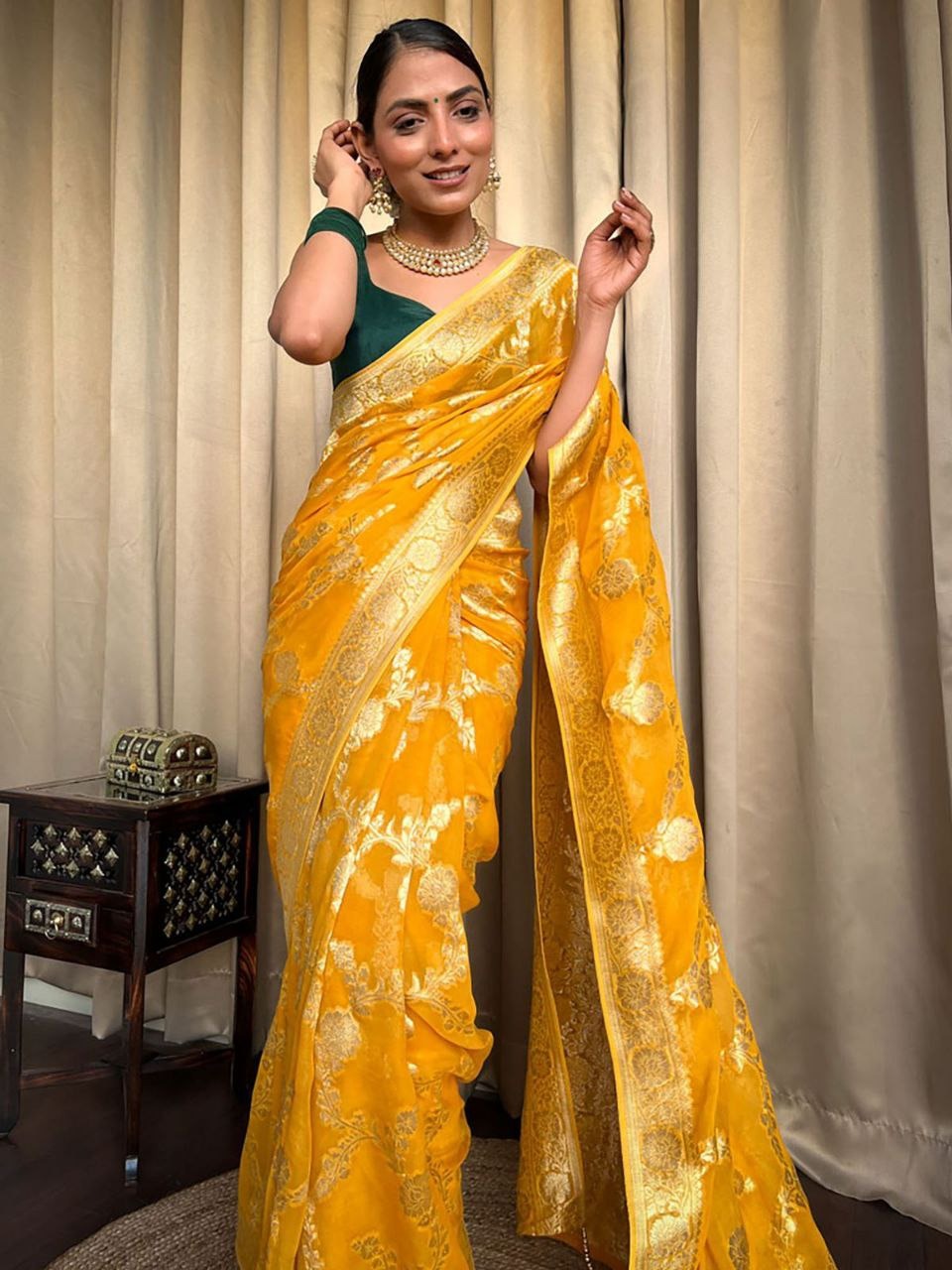 Yellow Banarasi Silk Saree With Rich Gold Zari Work