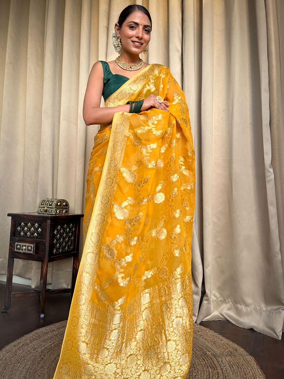 Yellow Banarasi Silk Saree With Rich Gold Zari Work