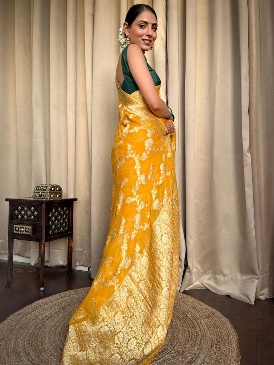 Yellow Banarasi Silk Saree With Rich Gold Zari Work