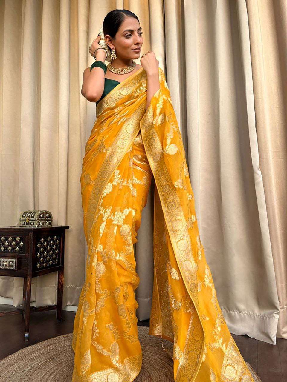 Yellow Banarasi Silk Saree With Rich Gold Zari Work