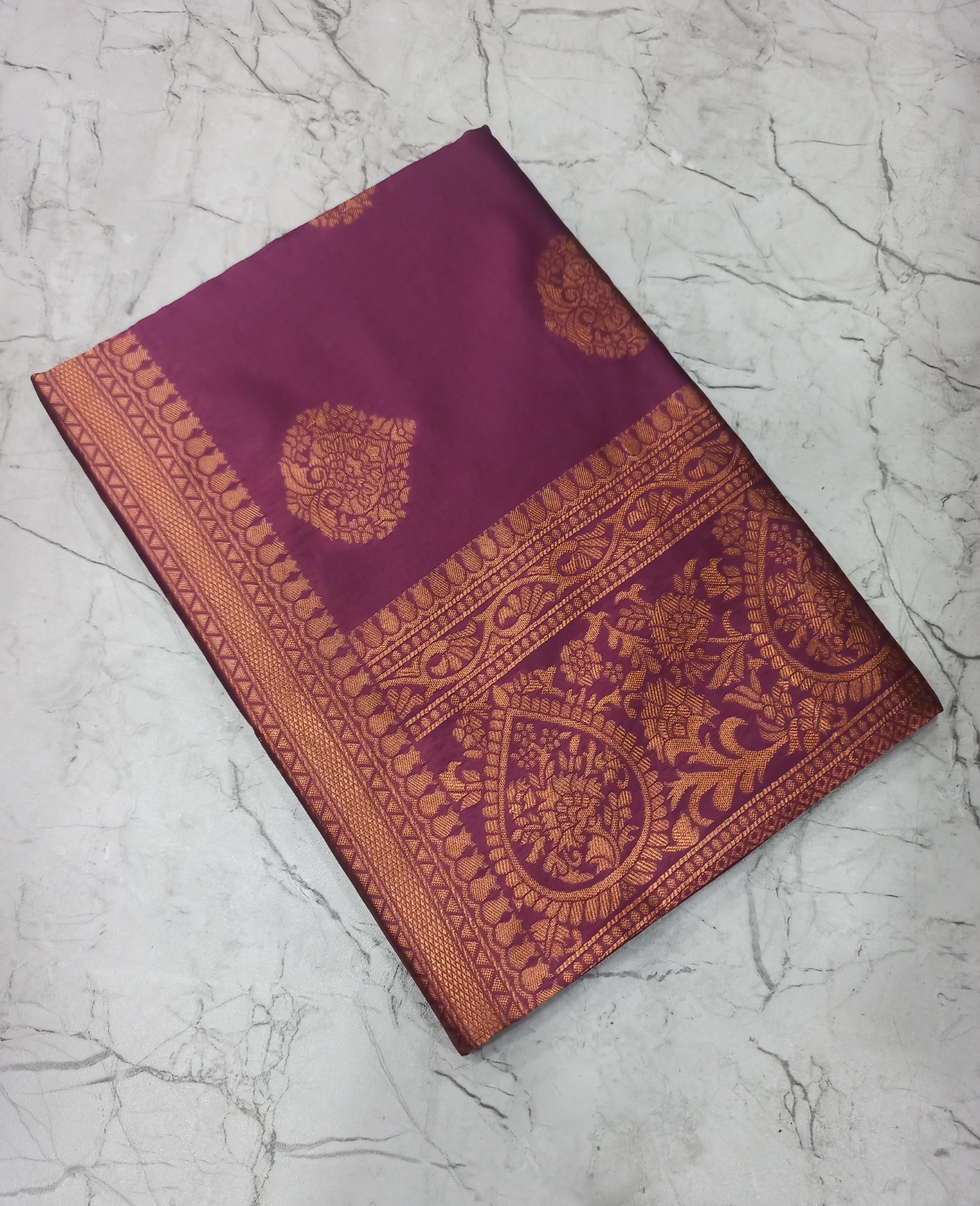 Wine Banarasi Silk Saree With Rich Zari Border Work