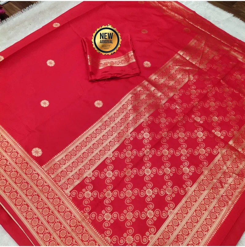 Red Banarasi Silk Saree With Elegant Zari Borde