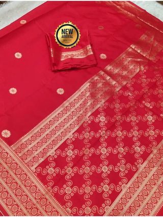 Red Banarasi Silk Saree With Elegant Zari Borde