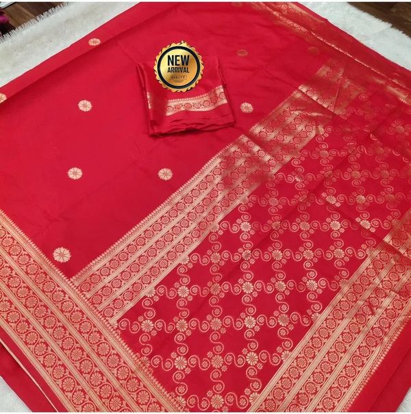 Red Banarasi Silk Saree With Elegant Zari Borde