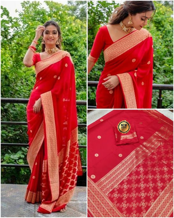 Red Banarasi Silk Saree With Elegant Zari Borde