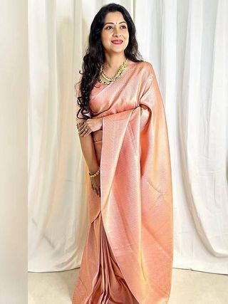 Peach Lichi Silk Saree with Rich Pallu & Jacquard Work