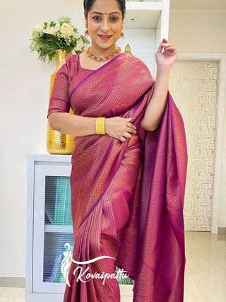 Wine Lichi Silk Saree with Zari Jacquard & Rich Pallu