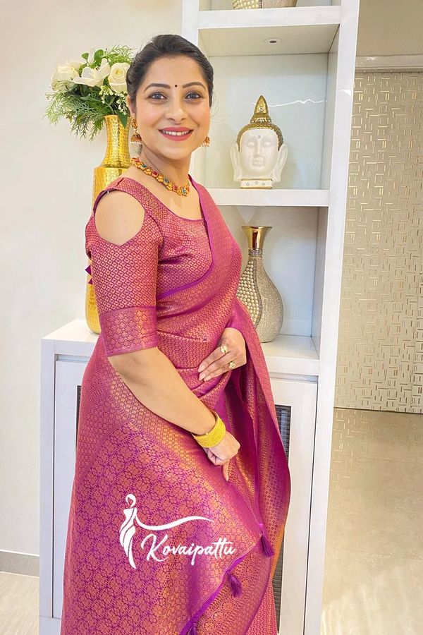 Wine Lichi Silk Saree with Zari Jacquard & Rich Pallu