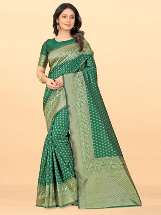 Premium Green Silk Saree with Traditional Zari Work