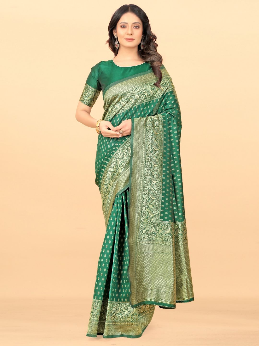 Premium Green Silk Saree with Traditional Zari Work