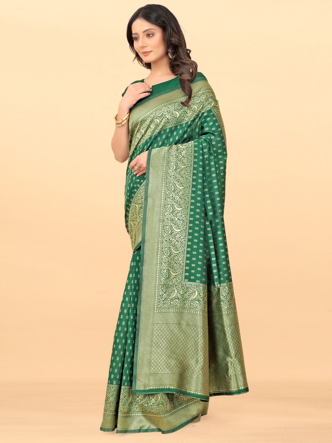 Premium Green Silk Saree with Traditional Zari Work