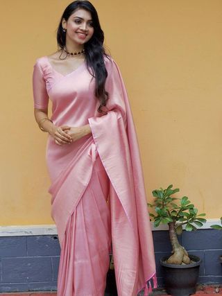 Blush Pink Banarasi Soft Silk Saree with Elegant Weave