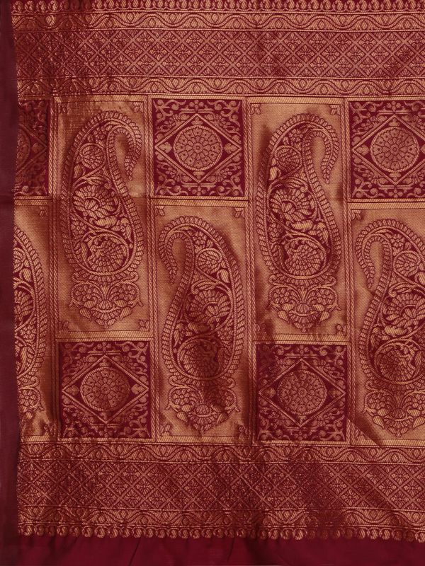 Maroon Banarasi Soft Silk Saree with Classic Zari Motifs