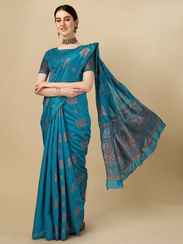 Teal Banarasi Silk Saree with Rich Zari Woven Pallu