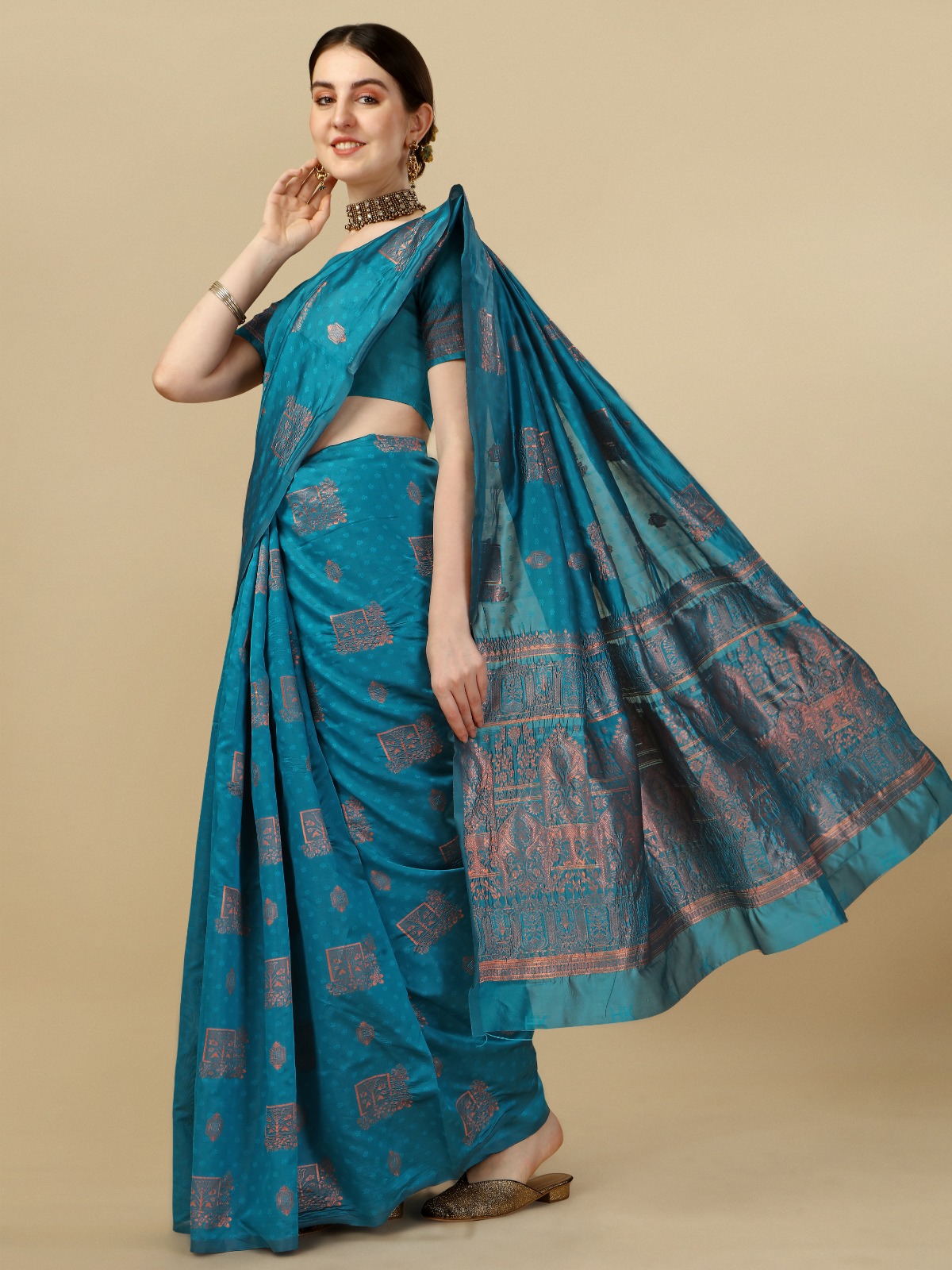 Teal Banarasi Silk Saree with Rich Zari Woven Pallu