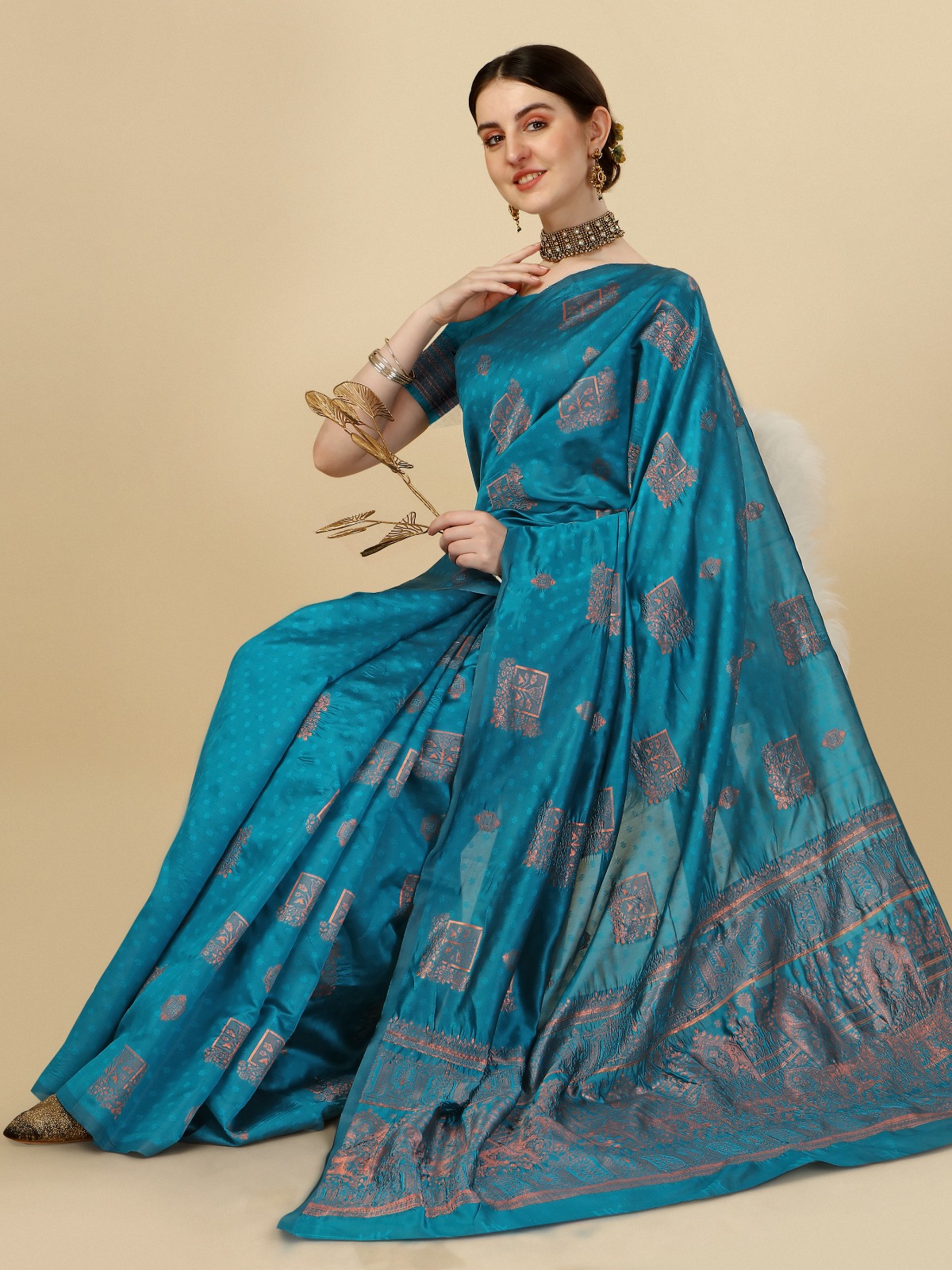 Teal Banarasi Silk Saree with Rich Zari Woven Pallu