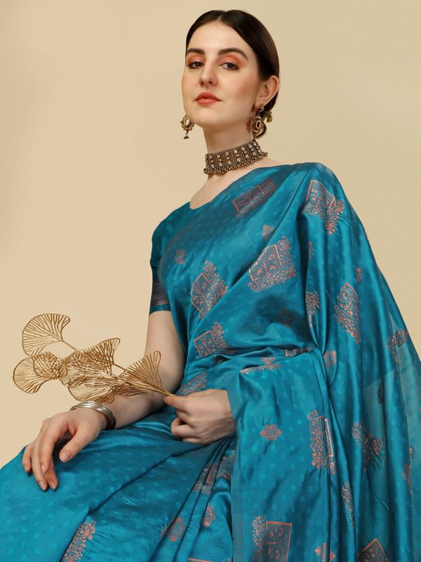 Teal Banarasi Silk Saree with Rich Zari Woven Pallu