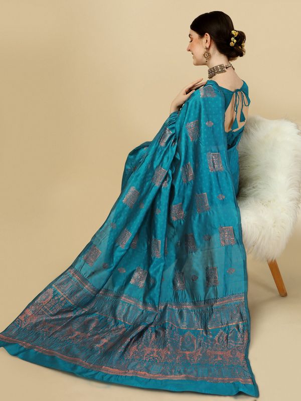 Teal Banarasi Silk Saree with Rich Zari Woven Pallu