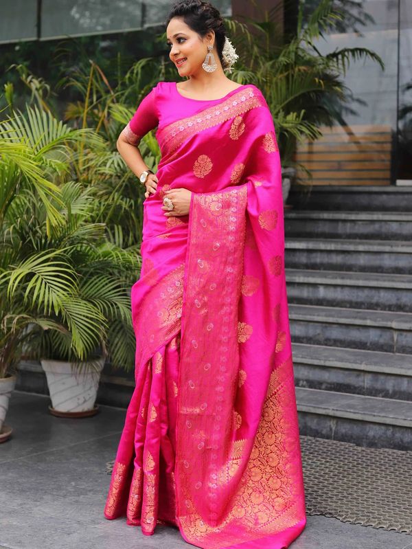 Designer Pink Banarasi Saree with Intricate Zari Motifs