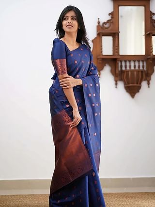 Navy Blue Zari Woven Banarasi Silk Saree Online