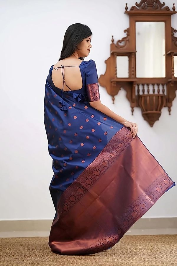 Navy Blue Zari Woven Banarasi Silk Saree Online