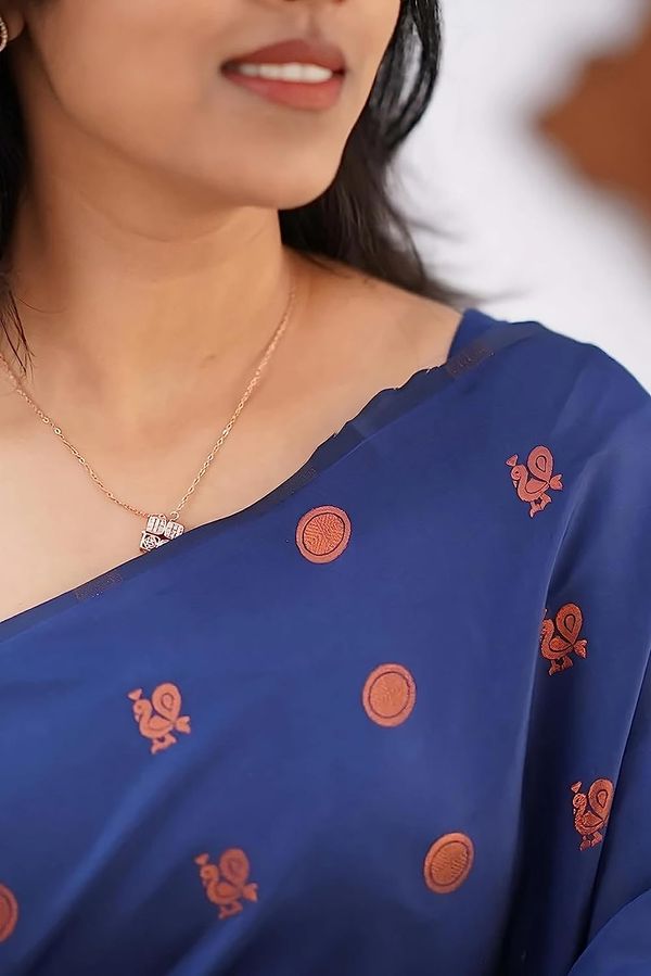 Navy Blue Zari Woven Banarasi Silk Saree Online