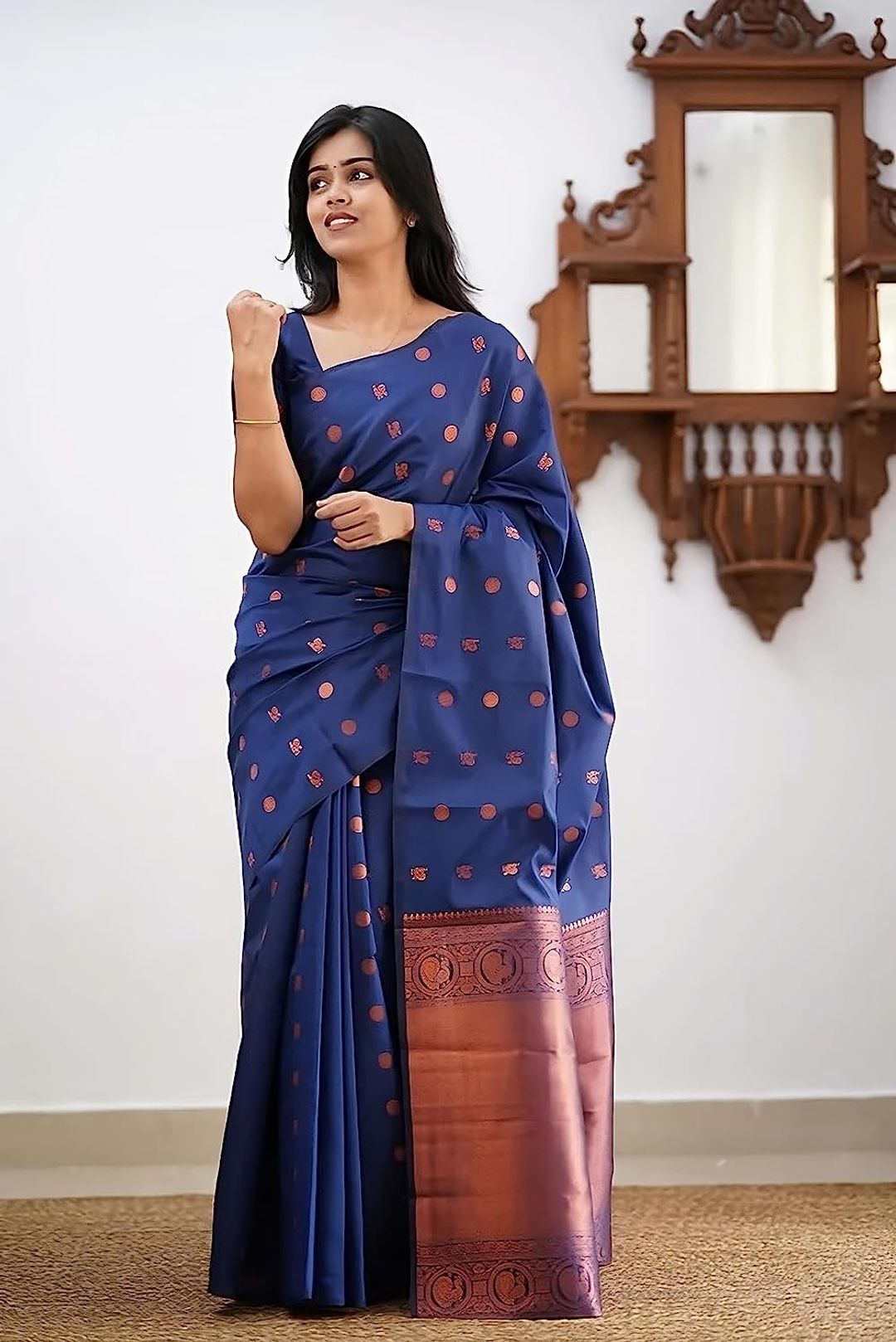 Navy Blue Zari Woven Banarasi Silk Saree Online
