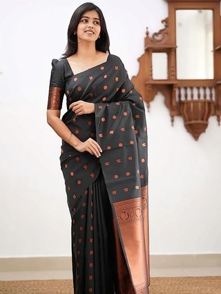 Premium Black Soft Silk Saree with Traditional Zari Work