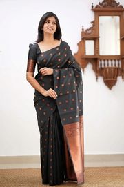 Premium Black Soft Silk Saree with Traditional Zari Work - Black