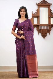 Wedding Special Purple Banarasi Silk Saree for Women - Purple
