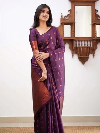 Wedding Special Purple Banarasi Silk Saree for Women