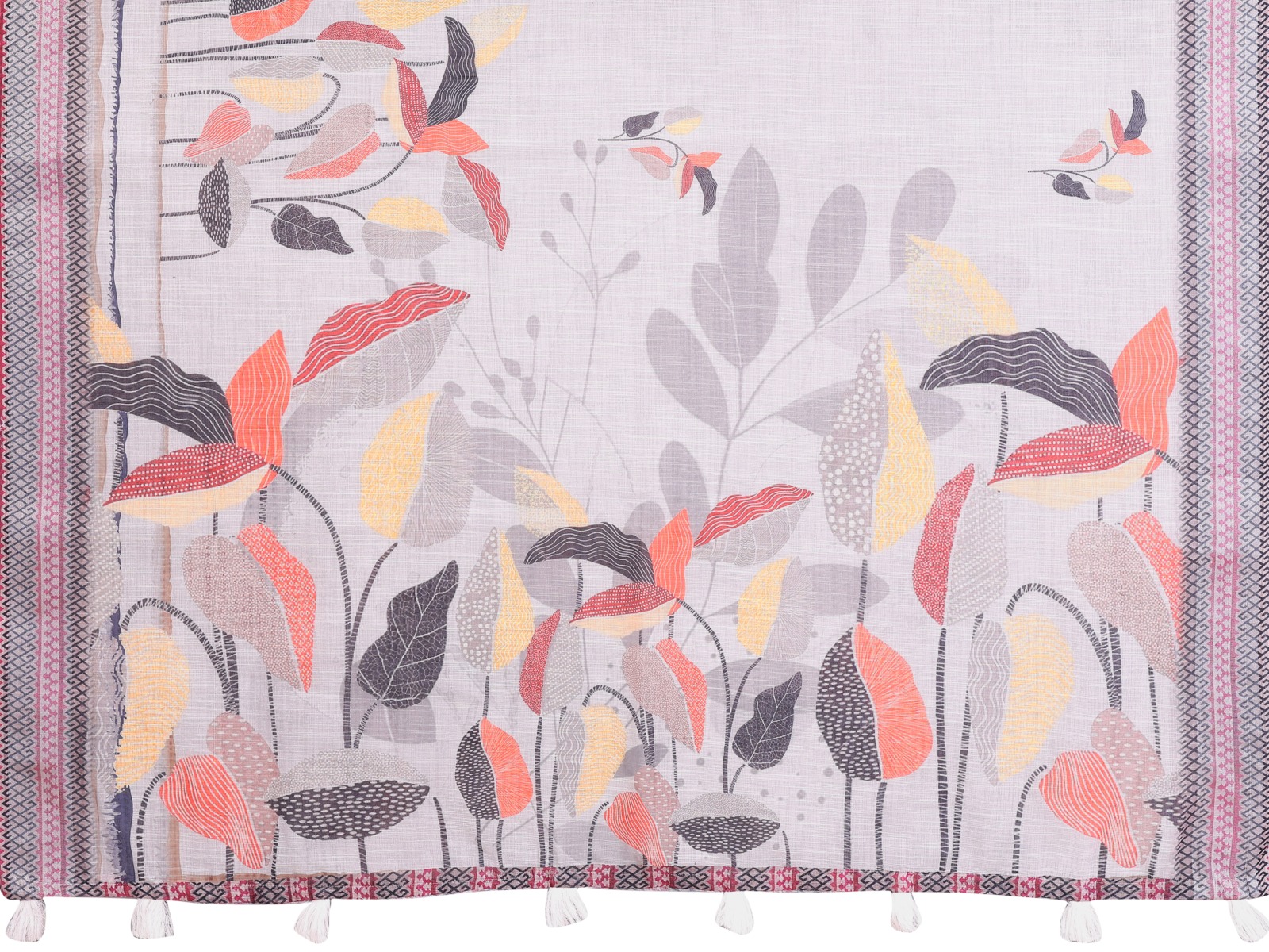 Grey Floral Linen Cotton Saree with Zari Border Style