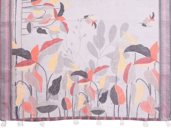 Grey Floral Linen Cotton Saree with Zari Border Style