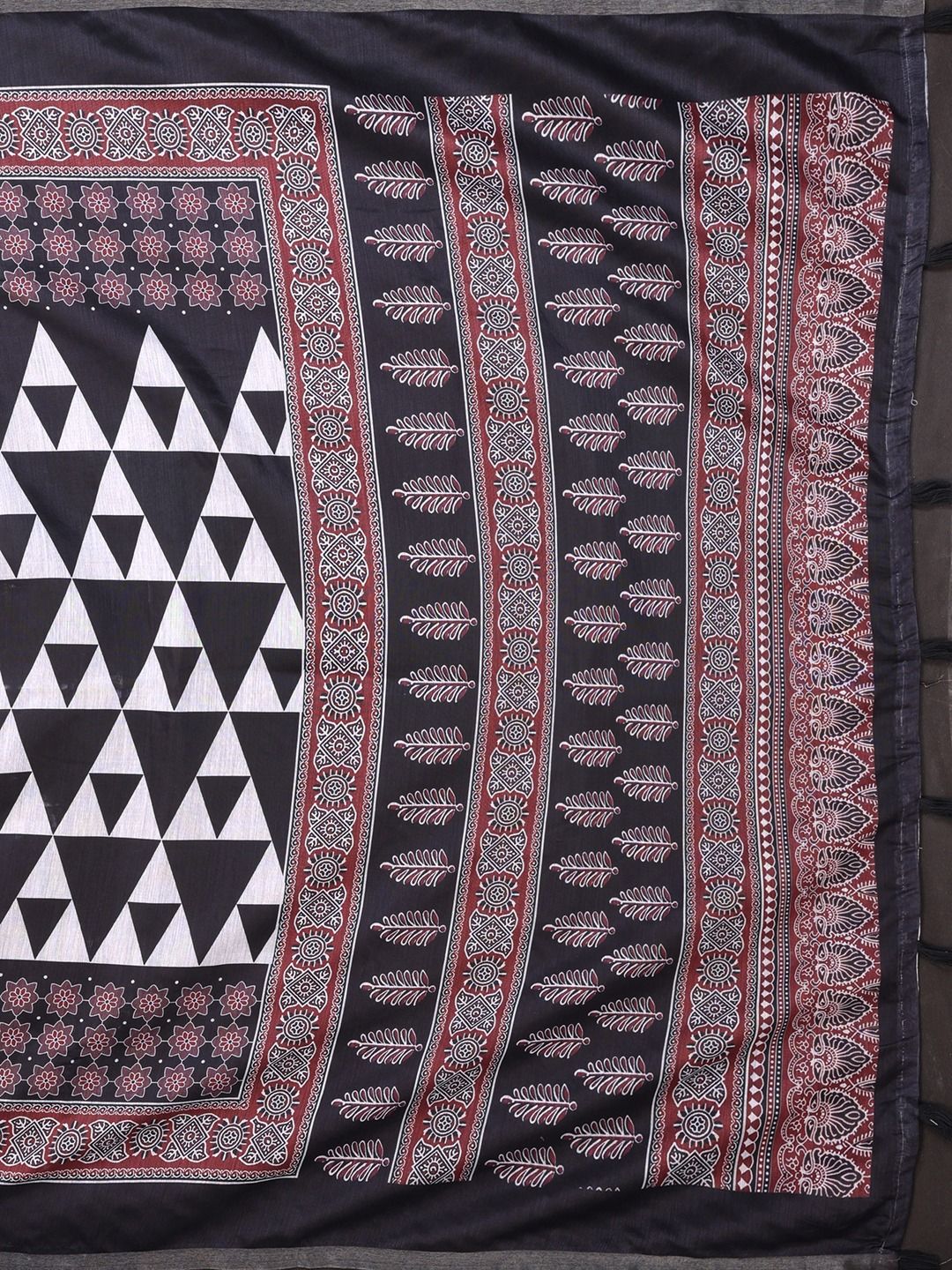 Black Maroon Chanderi Printed Saree for Women
