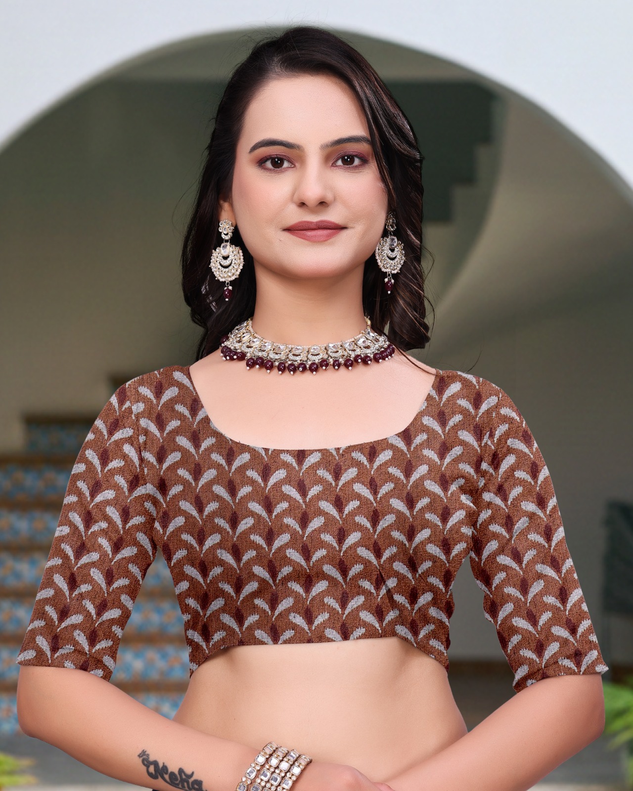 Brown Printed Mal Cotton Saree with Designer Pallu