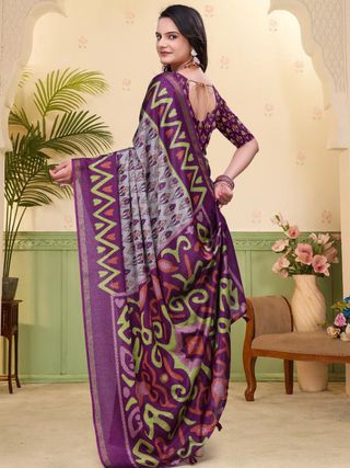 Purple Ikat Print Mal Cotton Saree with Designer Border