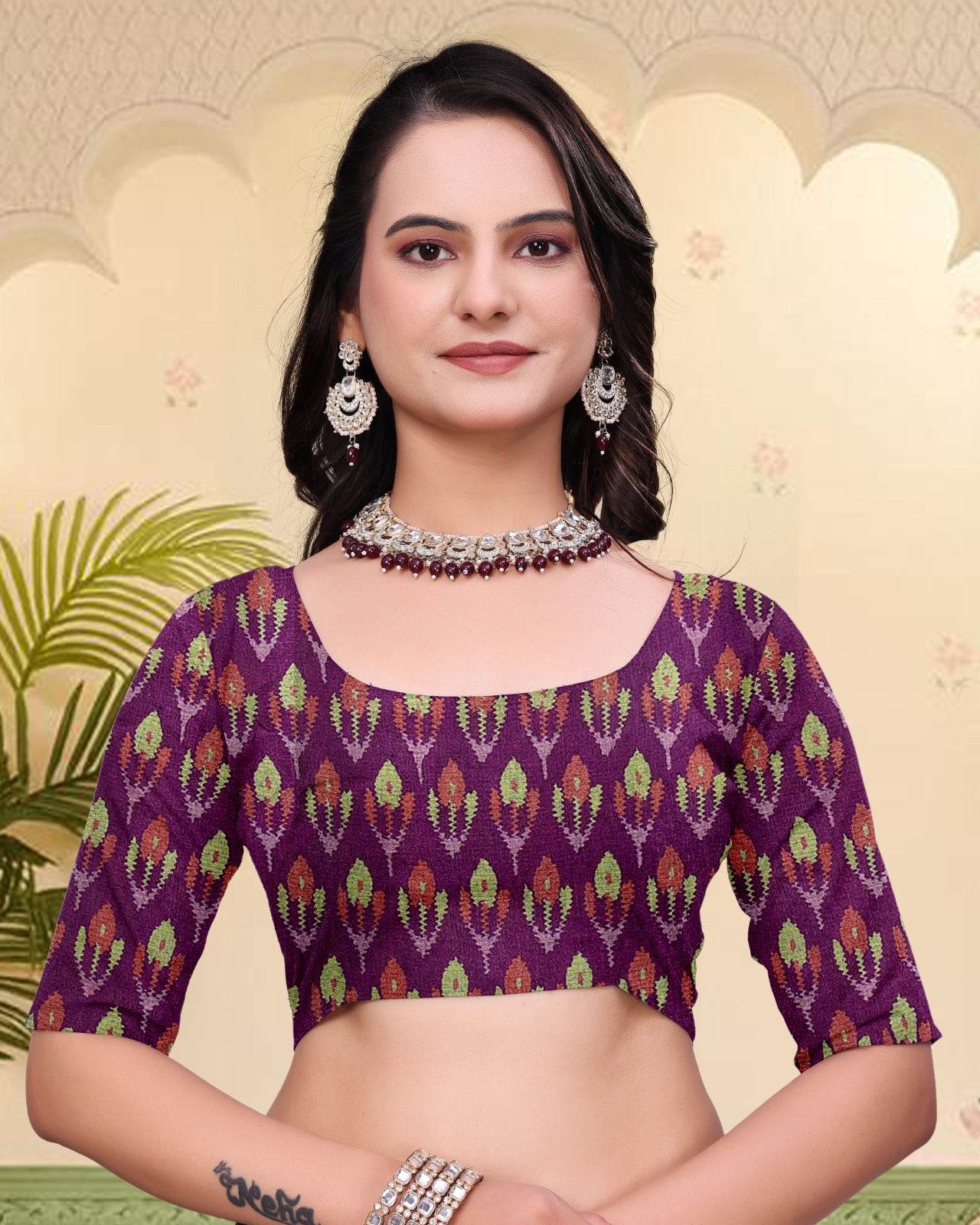 Purple Ikat Print Mal Cotton Saree with Designer Border