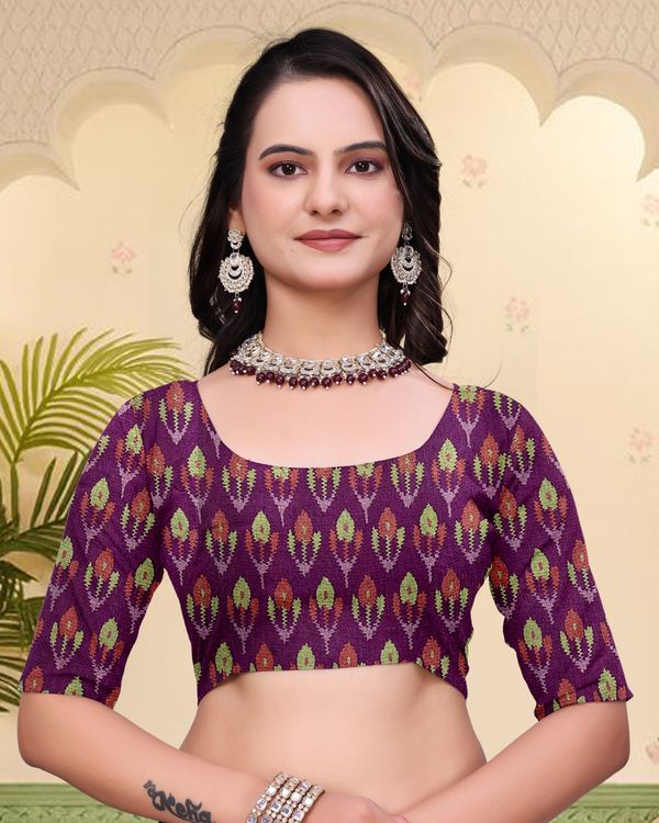 Purple Ikat Print Mal Cotton Saree with Designer Border