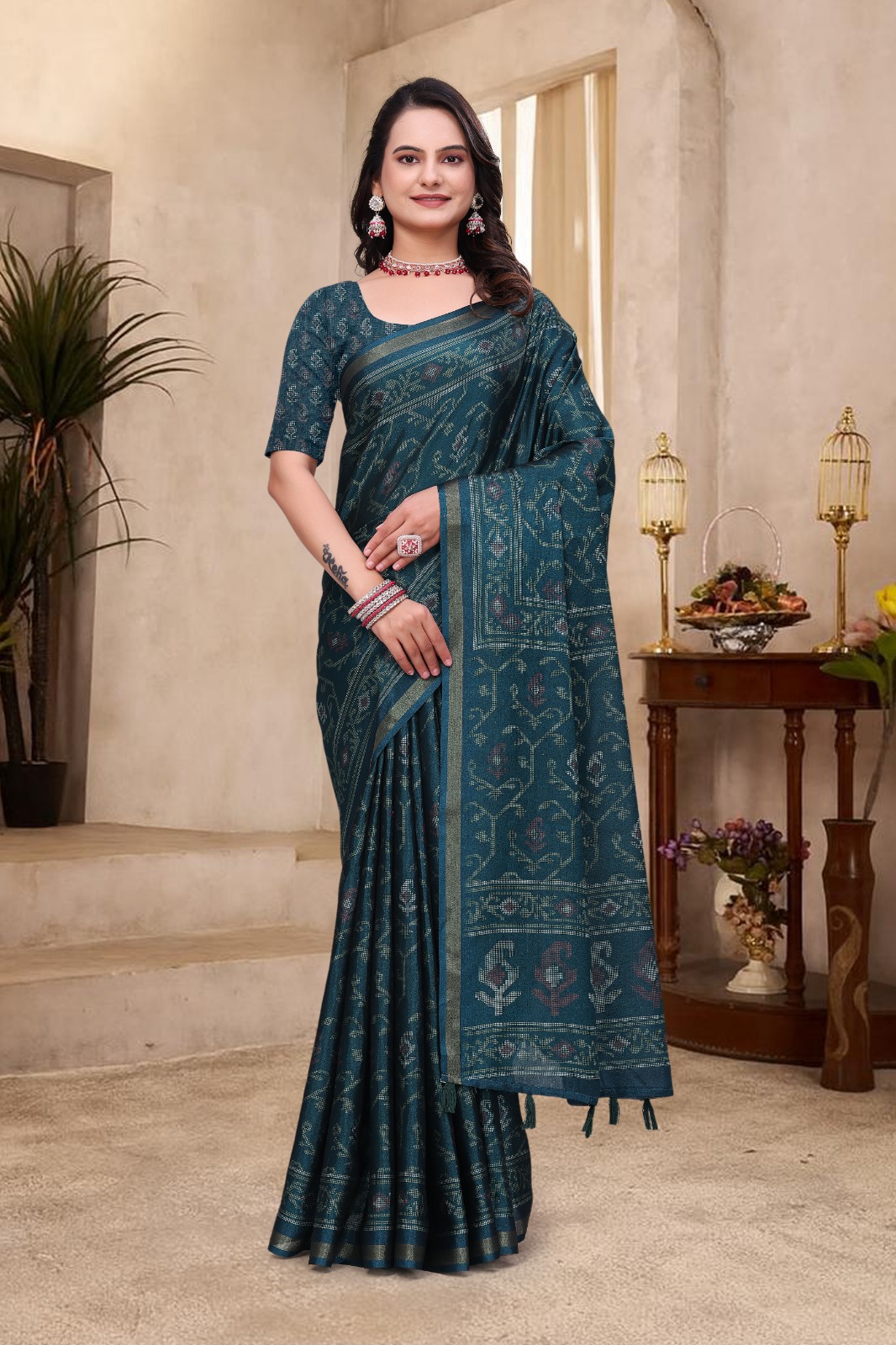 Teal Green Cotton Saree for Women Online India
