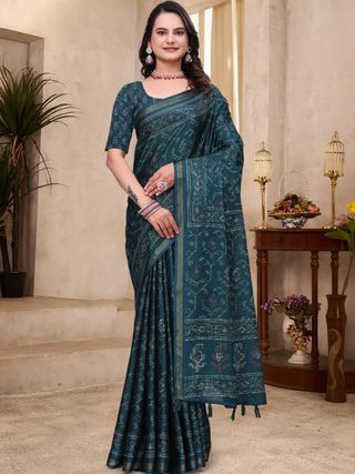 Teal Green Cotton Saree for Women Online India