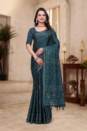 Teal Green Cotton Saree for Women Online India - Teal