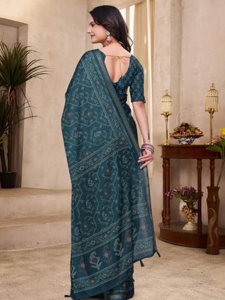 Teal Green Cotton Saree for Women Online India