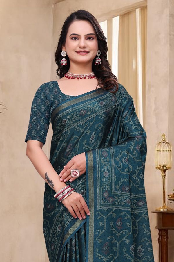 Teal Green Cotton Saree for Women Online India