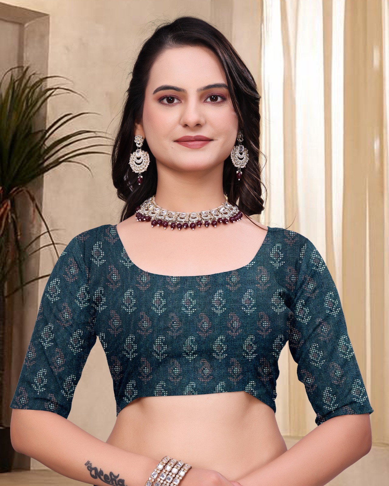 Teal Green Cotton Saree for Women Online India