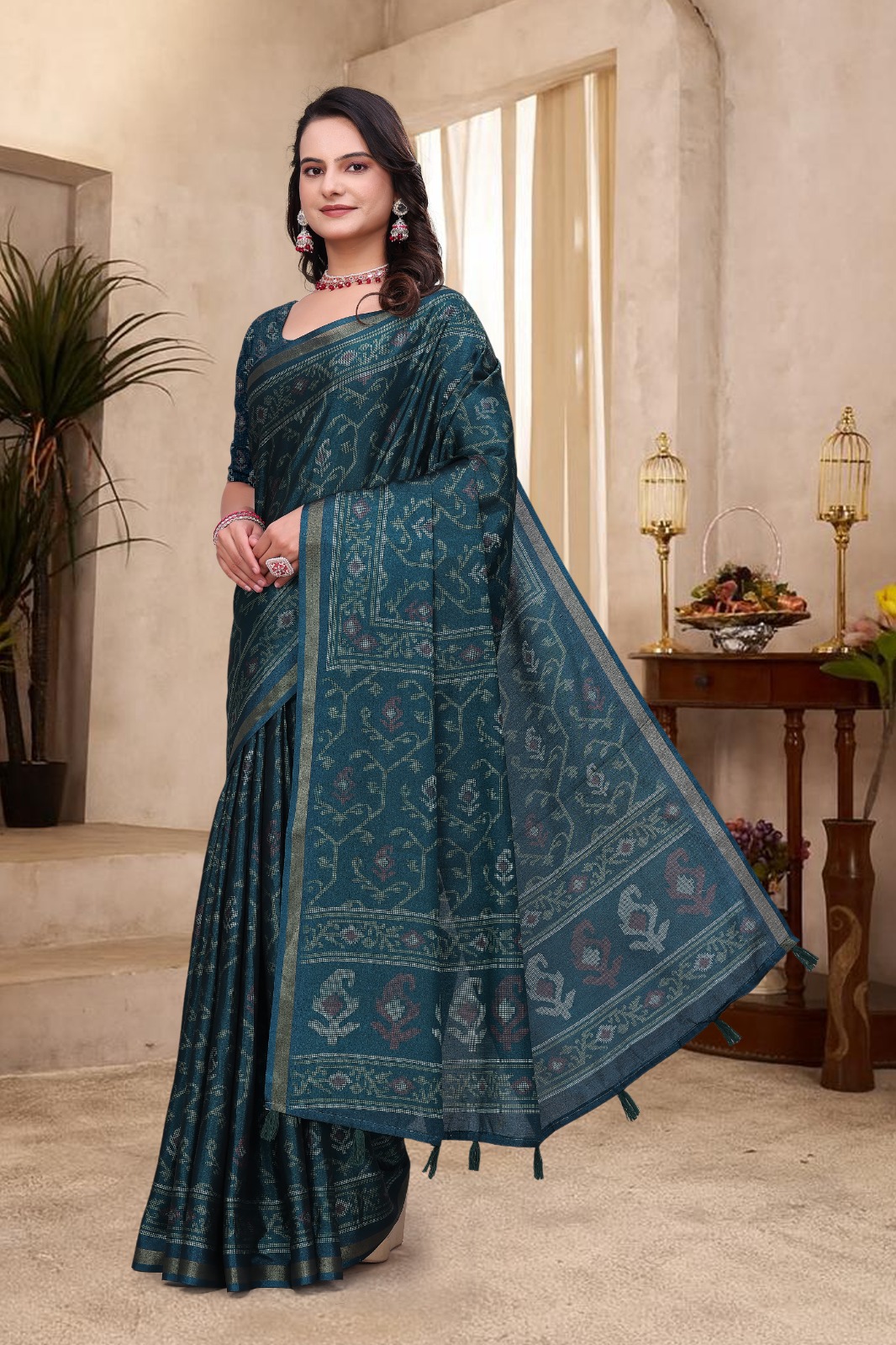 Teal Green Cotton Saree for Women Online India