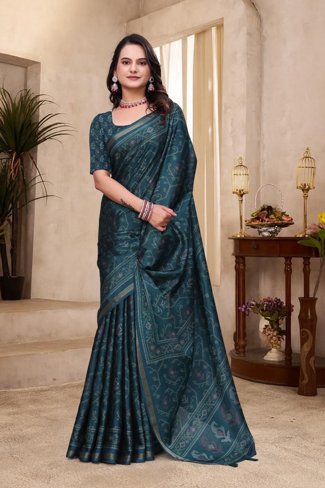 Teal Green Cotton Saree for Women Online India