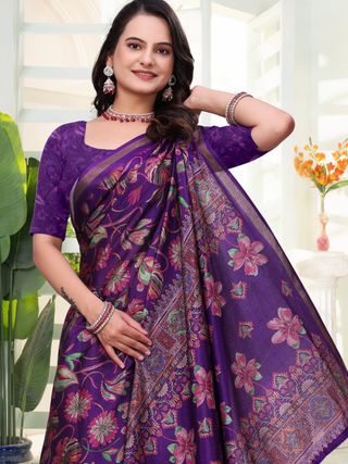 Purple Floral Cotton Saree for Women Online India
