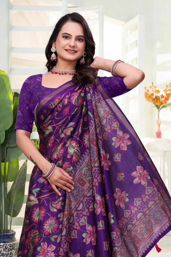 Purple Floral Cotton Saree for Women Online India