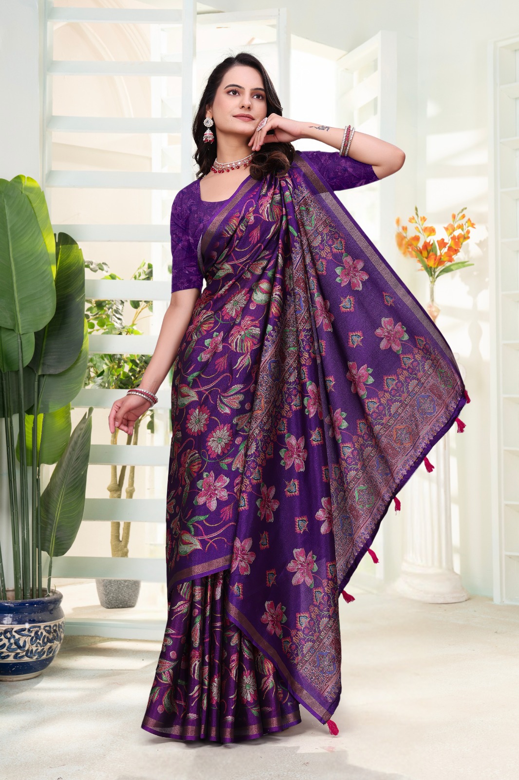 Purple Floral Cotton Saree for Women Online India
