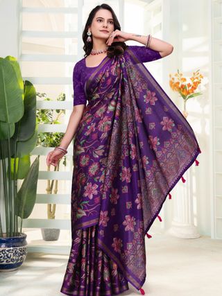 Purple Floral Cotton Saree for Women Online India